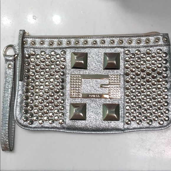 Silver studded guess clutch purse - Picture 1 of 5